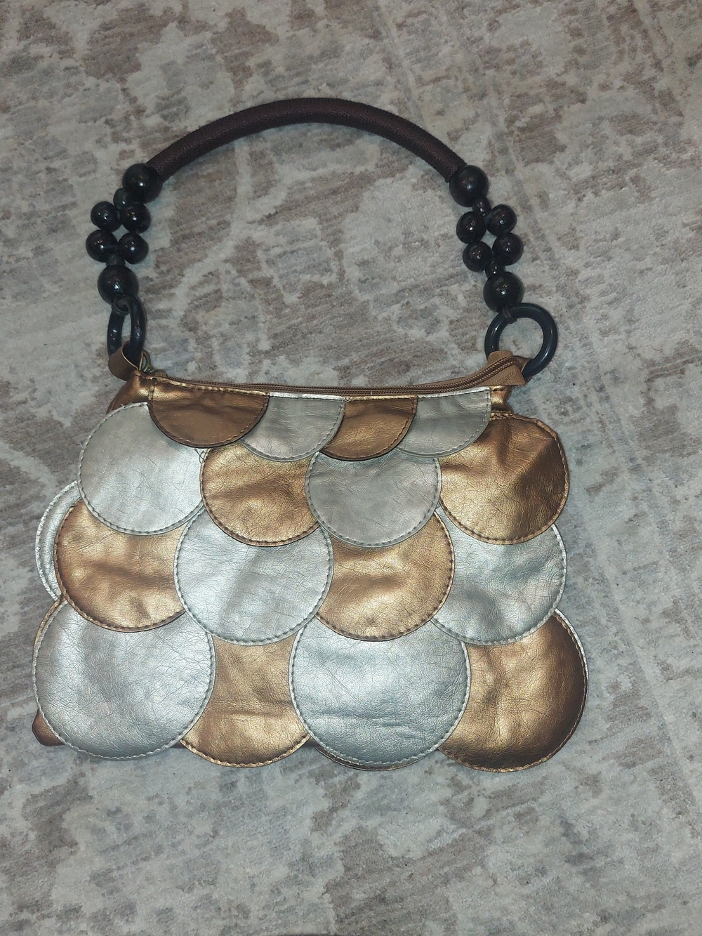 Metallic Gold & Silver Scallop Patchwork Shoulder Bag